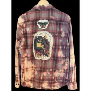 Large Distressed Plaid Flannel | Create or Disappear Frog Patch | One of One